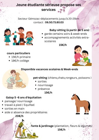 Jeune étudiante propose ses services