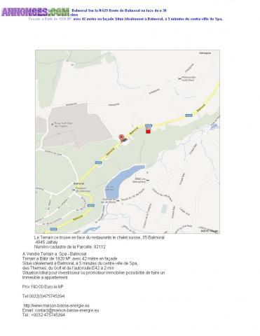 Terrain a vendre a Spa Balmoral