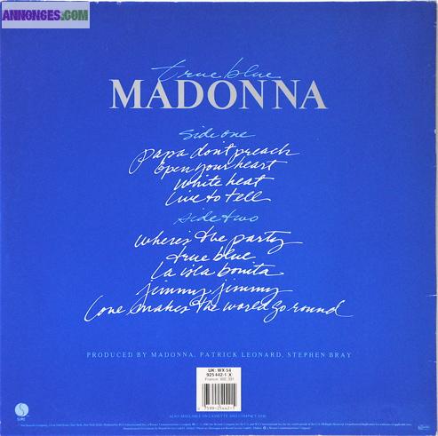 DISQUE VINYLE 33T MADONA "TRUE BLUE"