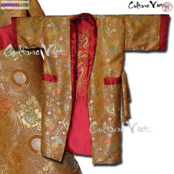 Kimono Réversible en soie Or et Bordeaux