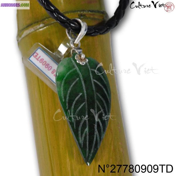 Pendentif Feuille en jade du Vietnam avec Certificat 27780909TD