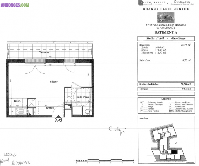 Studio 30m² avec terrasse de 9m² à DRANCY