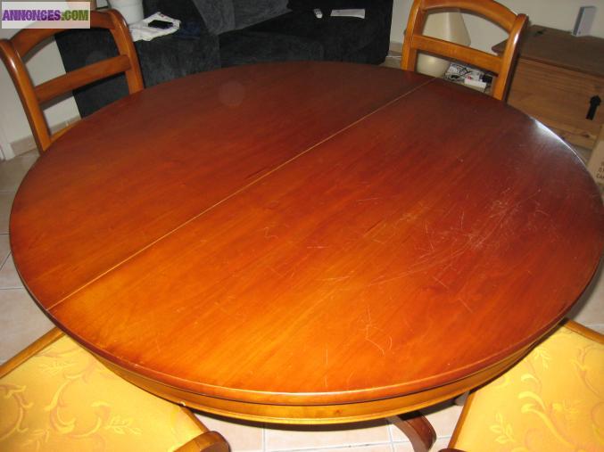 Table ronde merisier + 4 chaises
