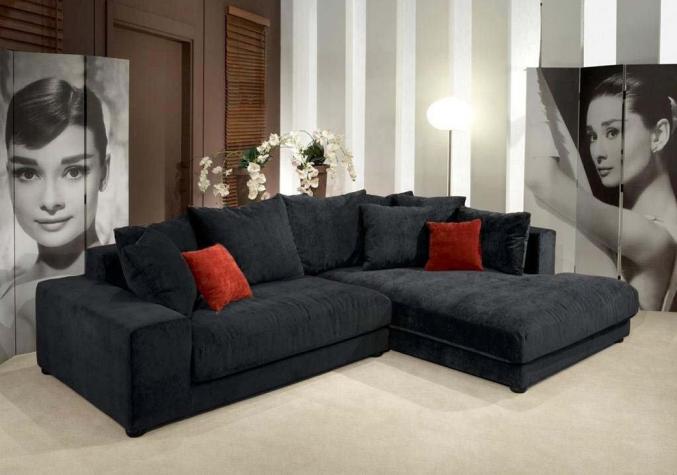 MENDOZA - CANAPÉ D'ANGLE TISSU NOIR