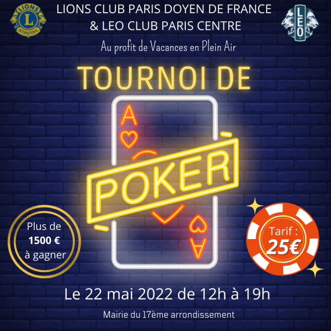 Tournoi de Poker Texas Hold'em caritatif - 22 mai 2022