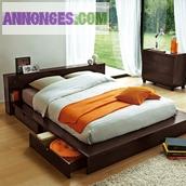 VENDS ENSEMBLE LIT BOIS WENGE +SOMMIER