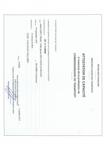 Attestataire capacité de transport