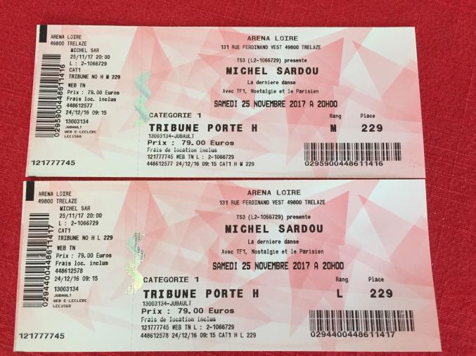 2 Billets Concert Michel Sardou Angers le 25/11/2017