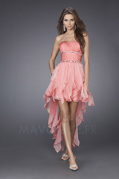 Robe De Bal/ Cocktail Organza Avec Perle Asymétrique-mavogue.fr