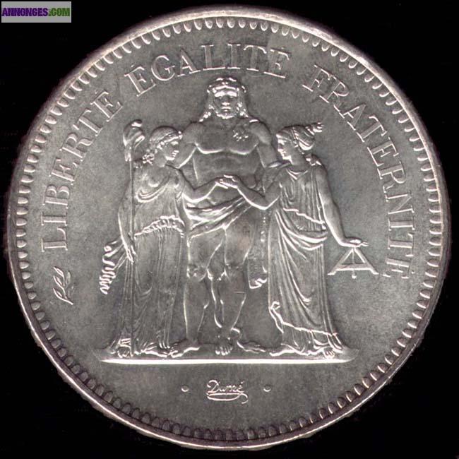 Lot de 10.pièces Argent de 50.frs Hercule
