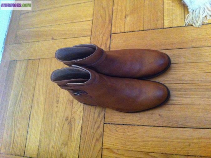 Bottine en cuir marron Femme