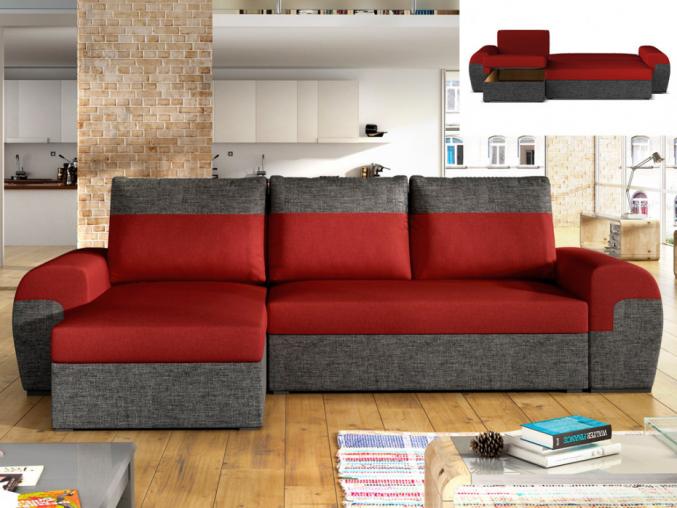 Canapé d'angle réversible et convertible en tissu GABY - Bicolore rouge et anthracite