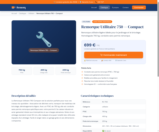Remorque utilitaire 750 kg Remorq - 699 EUR