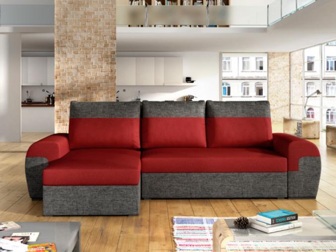 Canapé d'angle réversible et convertible en tissu GABY - Bicolore rouge et anthracite