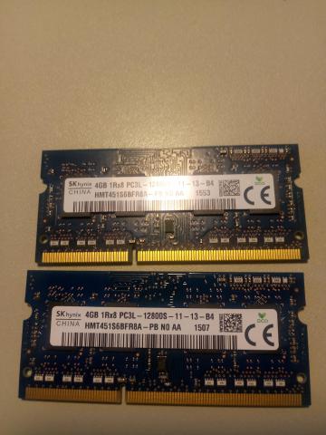 Deux barrettes de RAM format SODIMM  de 4 go chacune