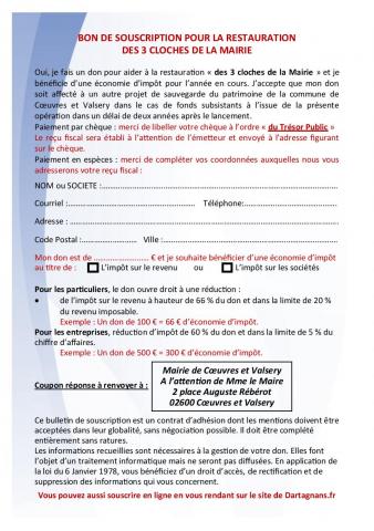 Cœuvres et Valsery, restauration des cloches de la Mairie