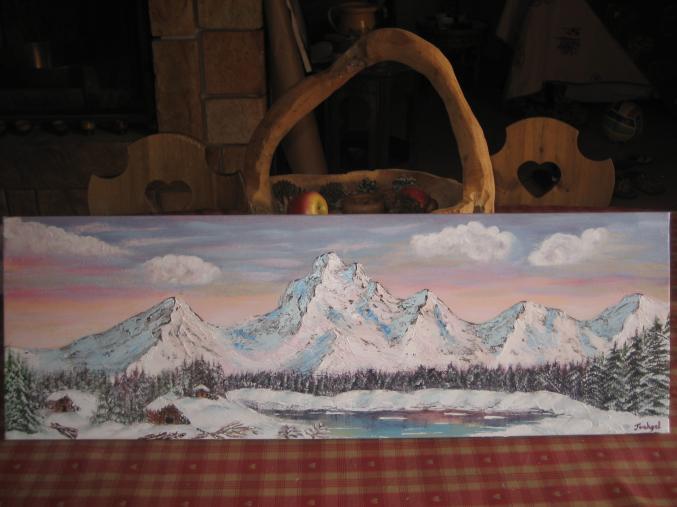 PEINTURE A L'HUILE sur toile le lac blanc signée Joakyel