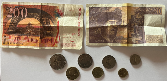 Lot de pièces et billets francs français
