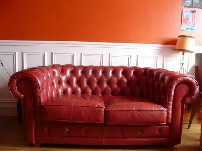 Fauteuil Chesterfield 2 places cuir rouge