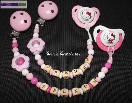 Attache tétines personnalisées, doudous, hochets, puériculture