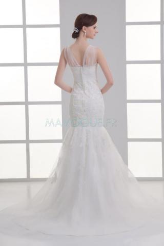 Robe De Mariée Multi Couche Tulle Satin Sans Bretelles Dentelle Sirène-mavogue.fr