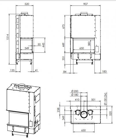 Cheminée insert d'angle