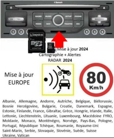 Carte SD Cartographie Europe GPS + ZAR Radars 2024 RNEG WIPNAV MYWAY Peugeot Citroën
