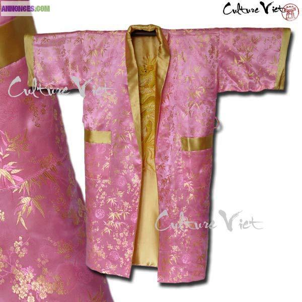 Kimono Réversible en soie Rose et Or