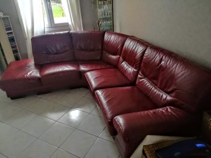 Canapé d'angle cuir rouge