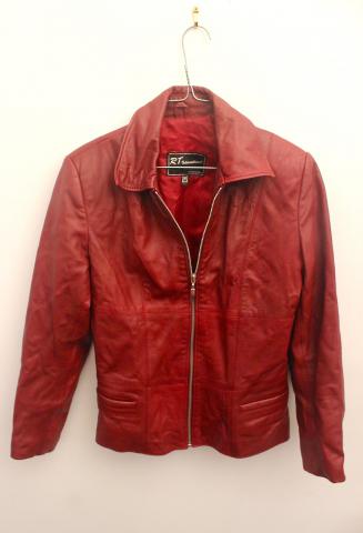 Veste courte femme en cuir rouge taille M