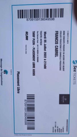 Billet spectacle Cabrel