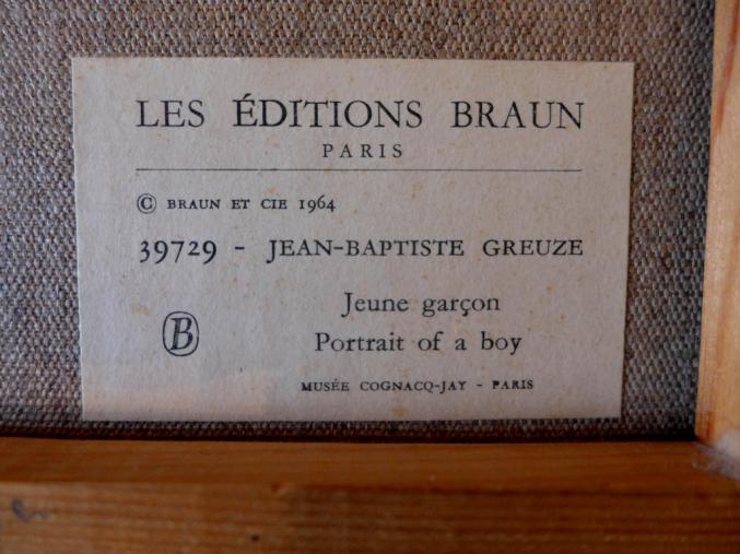 Portrait "Jeune Garçon" de Jean Baptiste Greuze