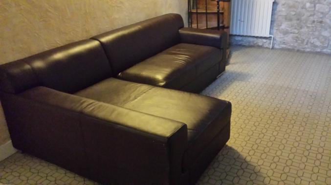 Canapé angle en cuir marron