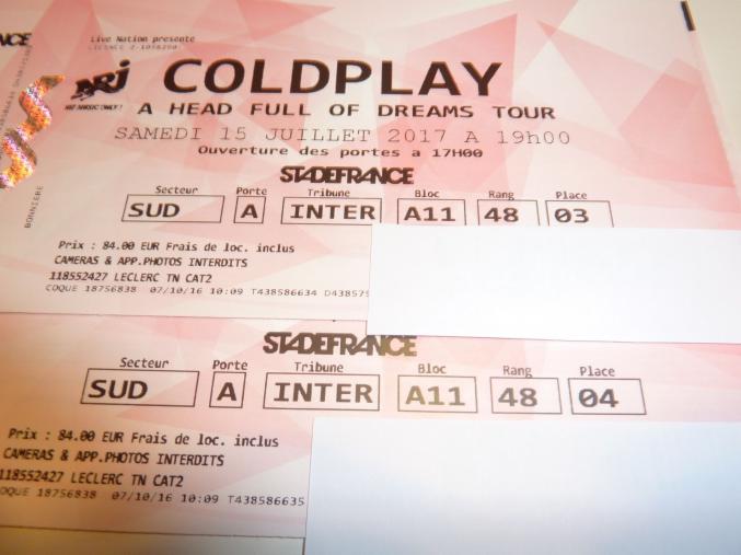2 places concert Coldplay Cat2 15/07/17 stade de France