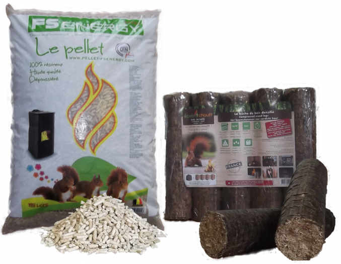 Bûche de bois densifié et Pellets