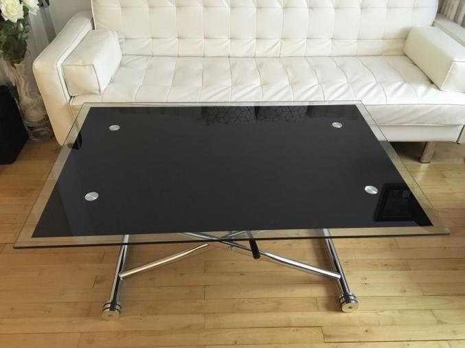 Table basse verre design transformable up and down