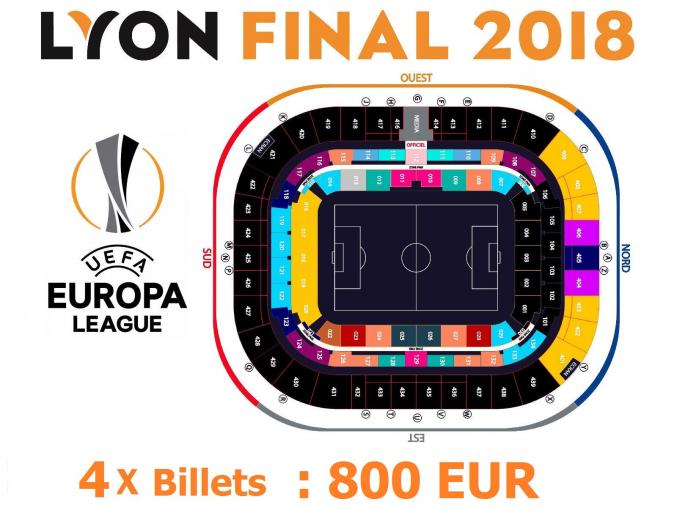 4 x billets uefa europa league final lyon 2018