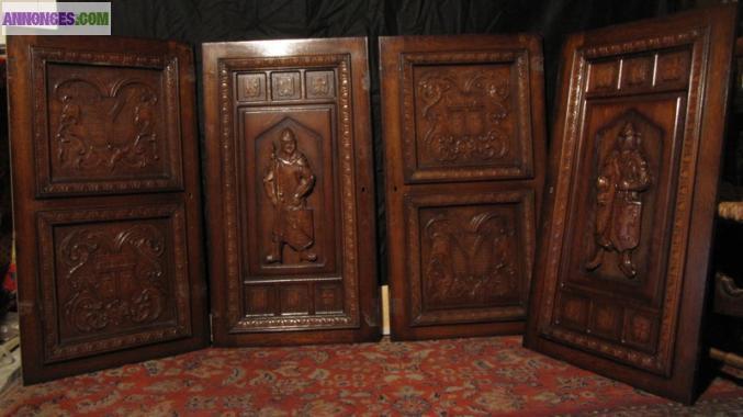 4 panneaux de Bois Sculptés