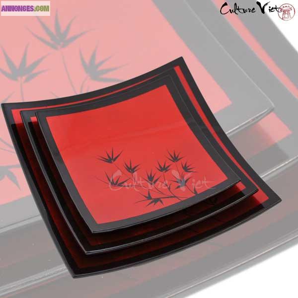 Pack 3 assiettes en laque du Vietnam Déco Bambou