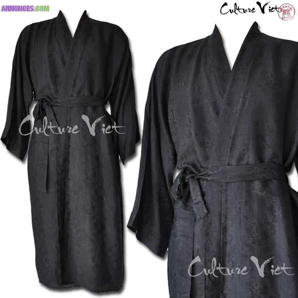 Kimono en soie motifs exotique noire