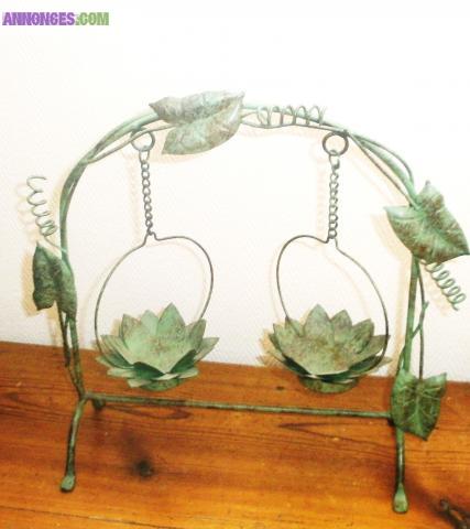 BOUGEOIR 2 BOUGIES METAL VERT