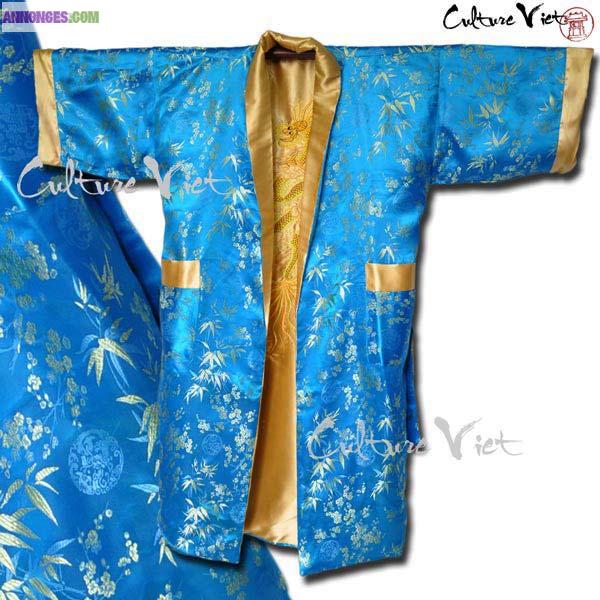 Kimono Réversible en soie Bleu Turquoise