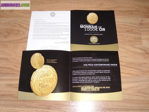 Pièce 1000 euro Hercule 2013 or + Flyer