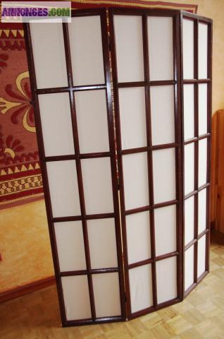 Paravent bois et lin