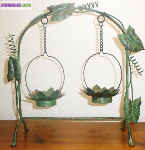 BOUGEOIR 2 BOUGIES METAL VERT