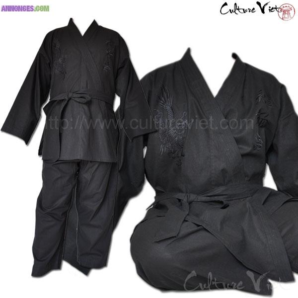 Pyjama homme en soie sauvage noire dragon