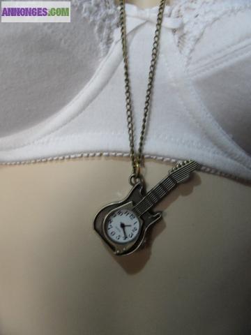 Montre Pendentif ou Gousset Motif Guitare