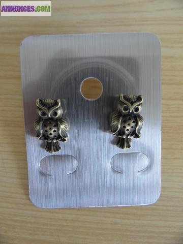 Chouettes boucles d’Oreilles hibou couleur Bronze