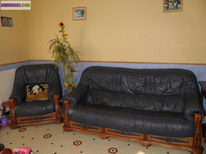 Canapé en cuir et 2 fauteuilles
