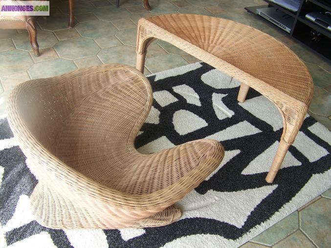 Fauteuil osier table basse